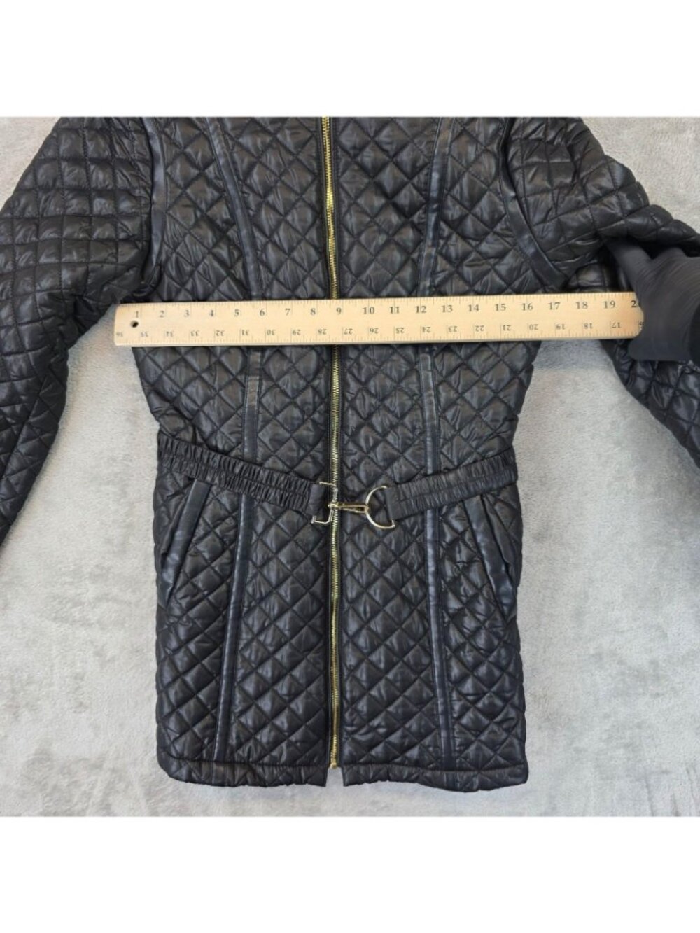 Via Spiga Coat Womens Small Black Quilted Belted Zip Leopard Lining Mid Length - Picture 10 of 12